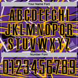 Custom Purple Black Gold-White Abstract Geometric Stripes Sports Sublimation Soccer Uniform Jersey