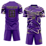 Custom Purple Black Cream-White Abstract Geometric Stripes Sports Sublimation Soccer Uniform Jersey