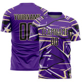 Custom Purple Black Cream-White Abstract Geometric Stripes Sports Sublimation Soccer Uniform Jersey