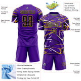 Custom Purple Black Old Gold-White Abstract Geometric Stripes Sports Sublimation Soccer Uniform Jersey