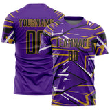 Custom Purple Black Old Gold-White Abstract Geometric Stripes Sports Sublimation Soccer Uniform Jersey