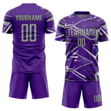 Custom Purple Gray Black-White Abstract Geometric Stripes Sports Sublimation Soccer Uniform Jersey