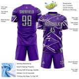 Custom Purple Gray Black-White Abstract Geometric Stripes Sports Sublimation Soccer Uniform Jersey
