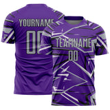 Custom Purple Gray Black-White Abstract Geometric Stripes Sports Sublimation Soccer Uniform Jersey
