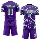 Custom Purple White-Kelly Green Abstract Geometric Stripes Sports Sublimation Soccer Uniform Jersey
