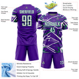 Custom Purple White-Kelly Green Abstract Geometric Stripes Sports Sublimation Soccer Uniform Jersey
