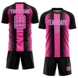Custom Black Pink-Light Blue Zigzag Diamond Stripe Sports Sublimation Soccer Uniform Jersey