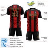 Custom Black Red-Old Gold Zigzag Diamond Stripe Sports Sublimation Soccer Uniform Jersey