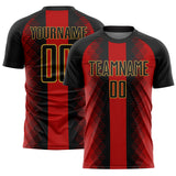 Custom Black Red-Old Gold Zigzag Diamond Stripe Sports Sublimation Soccer Uniform Jersey