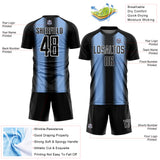 Custom Black Light Blue-White Zigzag Diamond Stripe Sports Sublimation Soccer Uniform Jersey