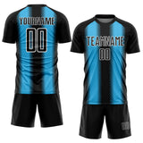 Custom Black Sky Blue-White Zigzag Diamond Stripe Sports Sublimation Soccer Uniform Jersey