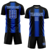 Custom Black Thunder Blue-White Zigzag Diamond Stripe Sports Sublimation Soccer Uniform Jersey