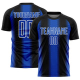 Custom Black Thunder Blue-White Zigzag Diamond Stripe Sports Sublimation Soccer Uniform Jersey