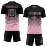 Custom Black Light Pink Gradient Diamond Diagonal Lines Sports Sublimation Soccer Uniform Jersey