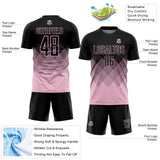 Custom Black Light Pink Gradient Diamond Diagonal Lines Sports Sublimation Soccer Uniform Jersey