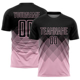 Custom Black Light Pink Gradient Diamond Diagonal Lines Sports Sublimation Soccer Uniform Jersey