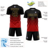 Custom Black Red-Old Gold Gradient Diamond Diagonal Lines Sports Sublimation Soccer Uniform Jersey