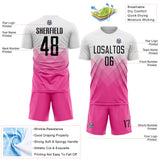 Custom White Black-Pink Gradient Diamond Diagonal Lines Sports Sublimation Soccer Uniform Jersey