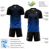 Custom Black Blue Gradient Diamond Diagonal Lines Sports Sublimation Soccer Uniform Jersey