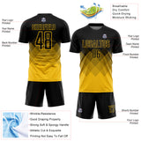 Custom Black Yellow Gradient Diamond Diagonal Lines Sports Sublimation Soccer Uniform Jersey
