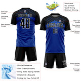 Custom Black Thunder Blue-White Gradient Diamond Grid Sports Sublimation Soccer Uniform Jersey