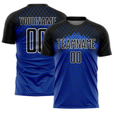 Custom Black Thunder Blue-White Gradient Diamond Grid Sports Sublimation Soccer Uniform Jersey