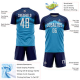 Custom Navy White-Sky Blue Gradient Diamond Grid Sports Sublimation Soccer Uniform Jersey