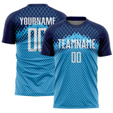 Custom Navy White-Sky Blue Gradient Diamond Grid Sports Sublimation Soccer Uniform Jersey