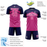 Custom Navy Pink-White Gradient Diamond Grid Sports Sublimation Soccer Uniform Jersey