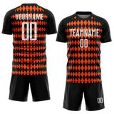 Custom Black White-Orange Diamond Harlequin Check Sports Sublimation Soccer Uniform Jersey