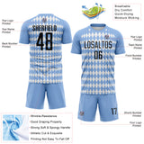 Custom Light Blue Black-White Diamond Harlequin Check Sports Sublimation Soccer Uniform Jersey