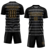 Custom Black Steel Gray-Old Gold Diamond Harlequin Check Sports Sublimation Soccer Uniform Jersey