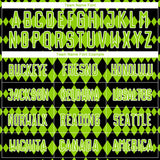 Custom Black Neon Green-White Diamond Harlequin Check Sports Sublimation Soccer Uniform Jersey