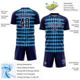 Custom Navy Sky Blue-White Diamond Harlequin Check Sports Sublimation Soccer Uniform Jersey
