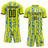 Custom Neon Yellow Black-Light Blue Camo Stripe Sports Sublimation Soccer Uniform Jersey