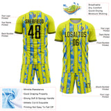 Custom Neon Yellow Black-Light Blue Camo Stripe Sports Sublimation Soccer Uniform Jersey