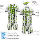 Custom White Neon Green Black-Steel Gray Camo Stripe Sports Sublimation Soccer Uniform Jersey