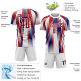 Custom White Red-Royal Diagonal Stripe Sports Sublimation Soccer Uniform Jersey