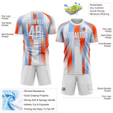Custom White Light Blue-Orange Diagonal Stripe Sports Sublimation Soccer Uniform Jersey