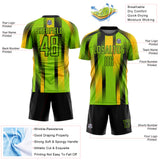 Custom Neon Green Black-Yellow Diagonal Stripe Sports Sublimation Soccer Uniform Jersey