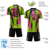 Custom Neon Green Black-Pink Diagonal Stripe Sports Sublimation Soccer Uniform Jersey