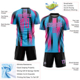 Custom Sky Blue Pink-Black Diagonal Stripe Sports Sublimation Soccer Uniform Jersey