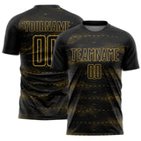 Custom Black Old Gold Streamline Wave Cyberpunk Neon Tech Sports Sublimation Soccer Uniform Jersey