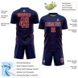 Custom Navy Red-White Streamline Wave Cyberpunk Neon Tech Sports Sublimation Soccer Uniform Jersey