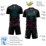 Custom Black Teal-Pink Streamline Wave Cyberpunk Neon Tech Sports Sublimation Soccer Uniform Jersey