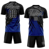Custom Black White-Royal Gradient Claw Mark Splatter Sports Sublimation Soccer Uniform Jersey