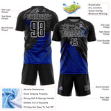 Custom Black White-Royal Gradient Claw Mark Splatter Sports Sublimation Soccer Uniform Jersey