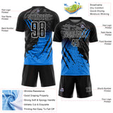 Custom Black White-Powder Blue Gradient Claw Mark Splatter Sports Sublimation Soccer Uniform Jersey