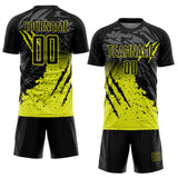 Custom Black Neon Yellow Gradient Claw Mark Splatter Sports Sublimation Soccer Uniform Jersey