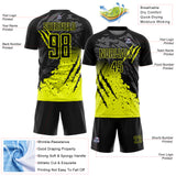 Custom Black Neon Yellow Gradient Claw Mark Splatter Sports Sublimation Soccer Uniform Jersey